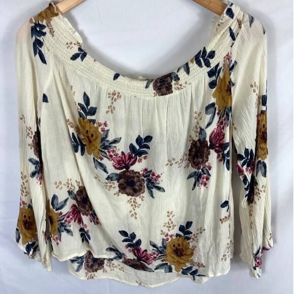 O'Neill Floral Off Shoulder Crinkle Top Ivory White Size Small - Picture 6 of 6